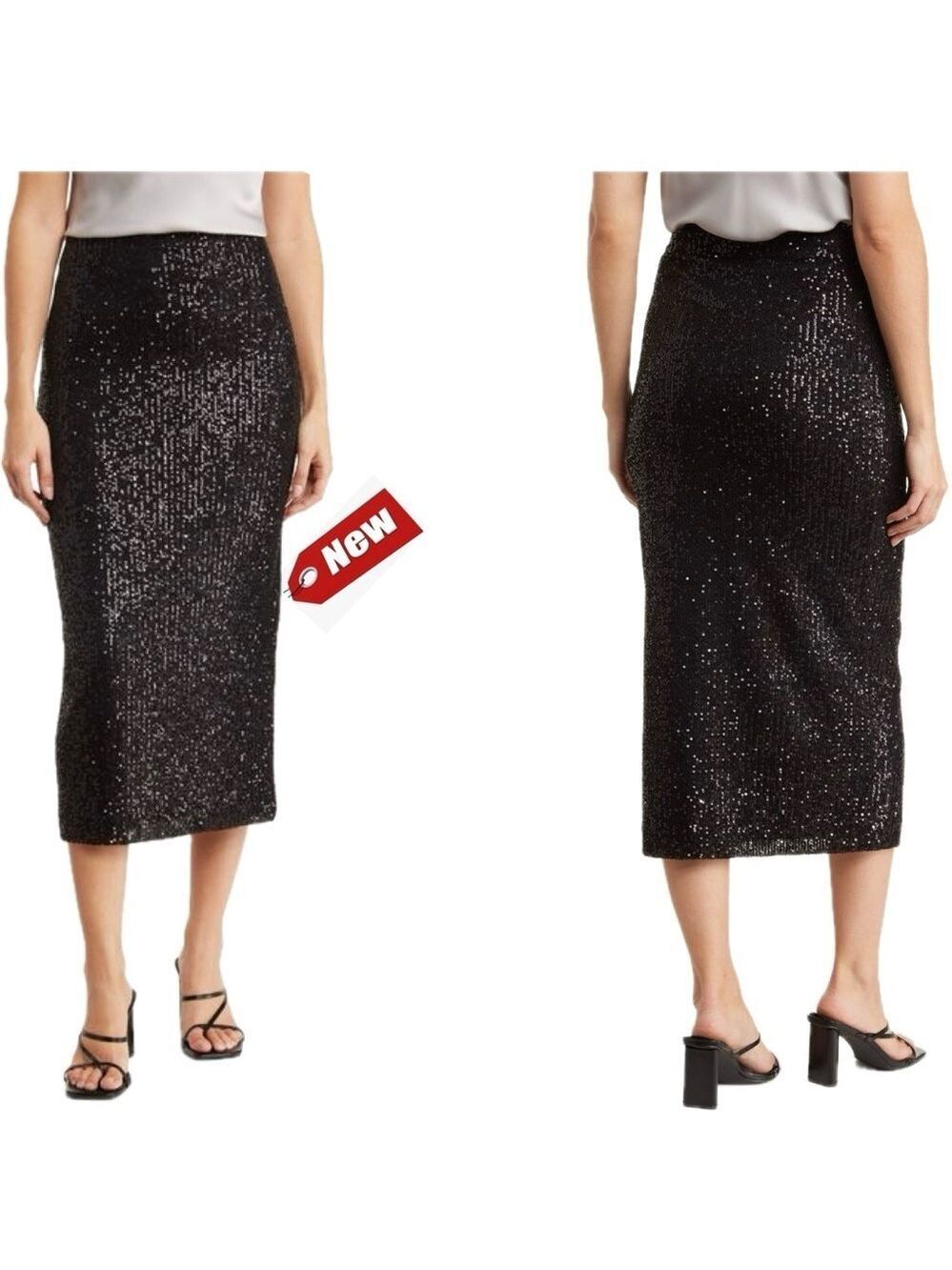 Wayf black sequin midi pencil skirt stretchy NWT